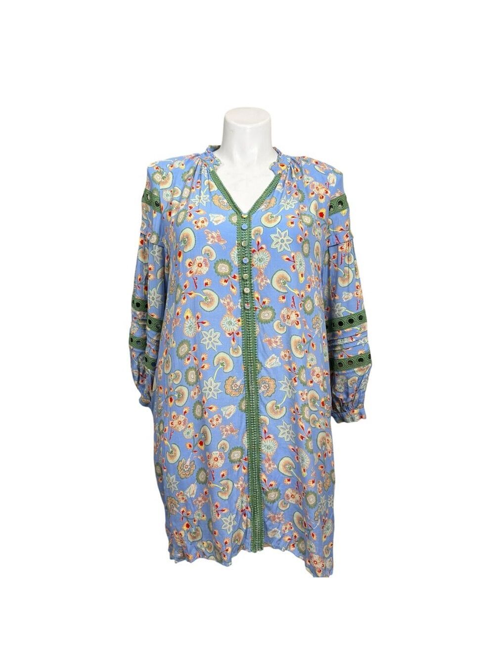 Diane Von Furstenberg Blue Floral Boho Tunic Dress XL - Picture 1 of 10